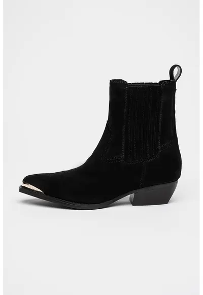 Botine de piele intoarsa cu toc cubanez Lanna - Negru