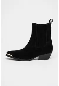 Botine de piele intoarsa cu toc cubanez Lanna - Negru