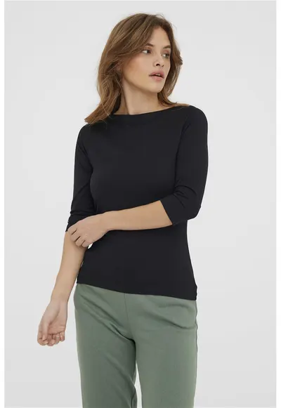 Bluza din amestec de modal cu maneci 3/4 - Negru