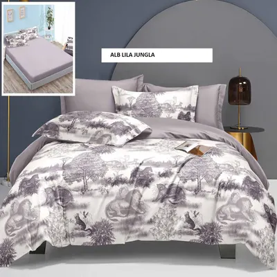 Lenjerie cu husa ELEGANCE alb lila jungla 180x200 cm, Ralex | 1 buc