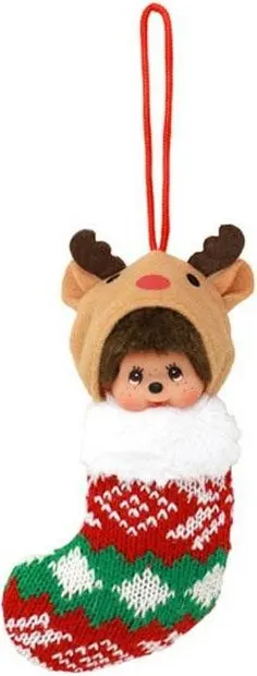 Decorațiune de pluș Monchhichi - Ren de Crăciun, 10 cm