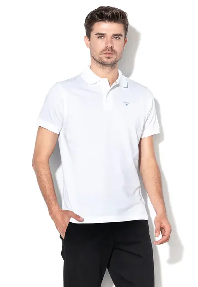 Tricou polo din material pique cu logo brodat - Alb