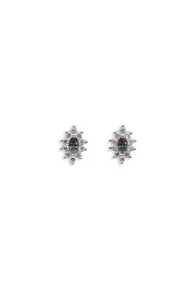 Cercei set - aliaj placat cu aur 14K - cristale Zirconia - albastru-verzui - 3mm