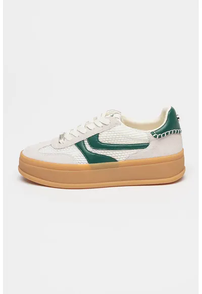Pantofi sport flatform cu garnituri de piele intoarsa - Alb/Verde englez/Alb murdar