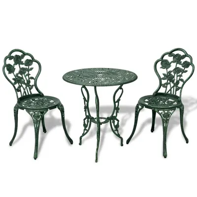 Gossi set mobilier de bistro, 3 piese, verde, aluminiu turnat