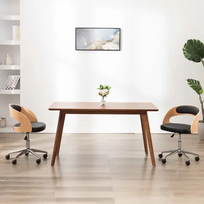 vidaXL Scaun de bucătărie pivotant negru lemn curbat & piele ecologică