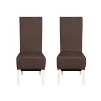 Set 2 scaune living VANESSA, picioare lemn alb, piele ecologica maro deschis, 47x60x110 cm