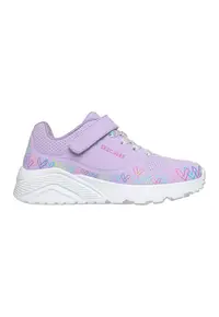 Pantofi sport Uno Lite- Heart Craze de piele ecologica cu model cu inimi - Verde/Violet deschis/Roz