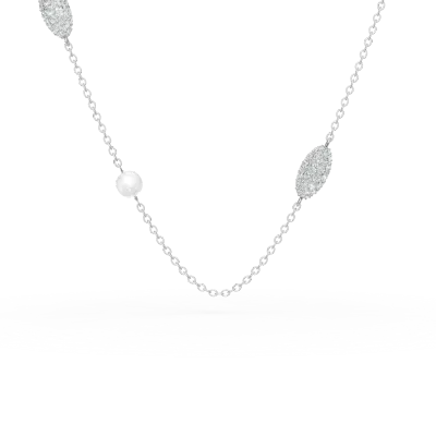 Colier din aur alb cu zirconii si perle de cultura de 0.5ct