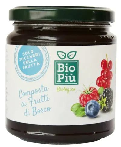 Dulceață de fructe de pădure bio, fără zahăr, 320 g, Bio Piu