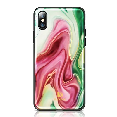 Husa Compatibila cu iPhone XS / X, rainbow, silicon si policarbonat, design glossy, agate pattern, durabila, marca Floveme Engros