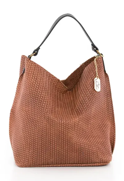 Geanta hobo de piele cu aspect impletit Sebastiana - Maro