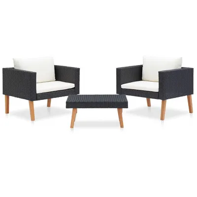 Gossi set mobilier de gradina cu perne, 3 piese, negru, poliratan