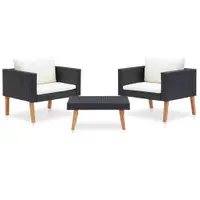 Gossi set mobilier de gradina cu perne, 3 piese, negru, poliratan