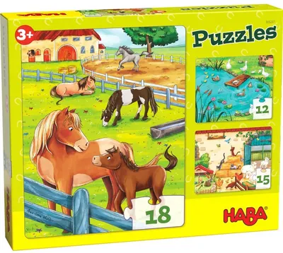 Puzzle pentru copii Haba - Animalele din ferma, 3 bucati