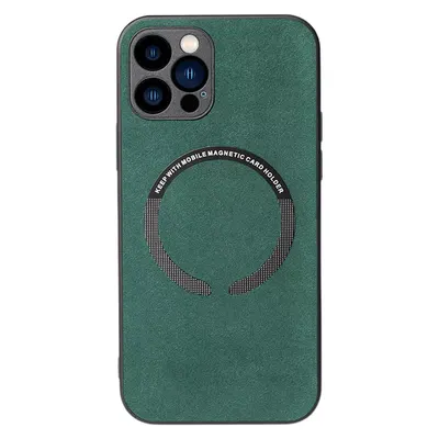 Husa Magsafe, Alcantara look, Compatibila cu iPhone 13 Pro, Wireless charging, Textil, Verde Engros