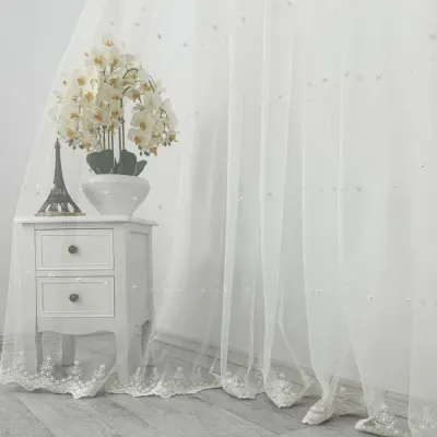Perdea Fulgi de Nea din Tulle cu Broderie, Ivoire, 140cm latime x 260cm inaltime, cu rejansa pt bara