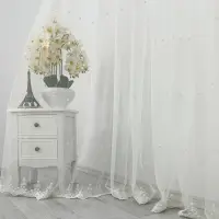 Perdea Fulgi de Nea din Tulle cu Broderie, Ivoire, 140cm latime x 260cm inaltime, cu rejansa pt bara