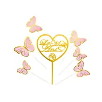 Cake Topper tort La Mulți Ani inimioară aurie