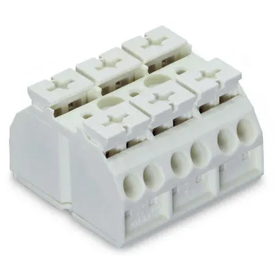 4-conductor chassis-mount terminal strip; 3-pole; without ground contact; 1 snap-in foot per pole; 4 mm²; 4,00 mm²; white