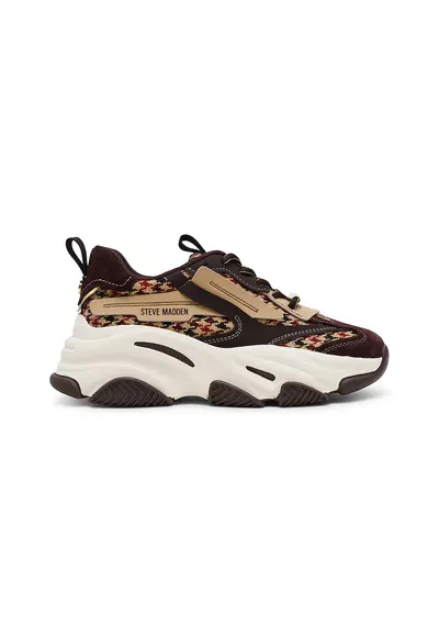 Pantofi sport Possession cu aspect masiv si insertii din plasa - Rosu/Maro cognac/Maro nisip