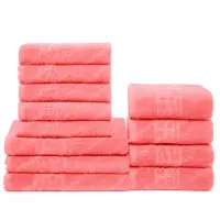 Set 12 Prosoape Premium Bumbac 100%, 550g m ², pentru Maini, Fata E i Corp - Corai