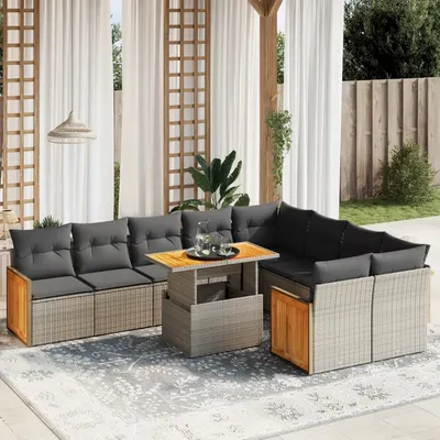 Gossi set mobilier de gradina cu perne, 10 piese, gri, poliratan