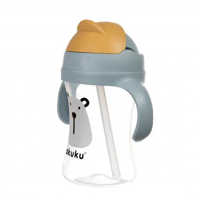 Cana de antrenament cu pai Akuku Bear 300ml,anti-varsare,capac mobil ce impiedica murdarirea paiului,materiale sigure fara BPA,manere confortabile