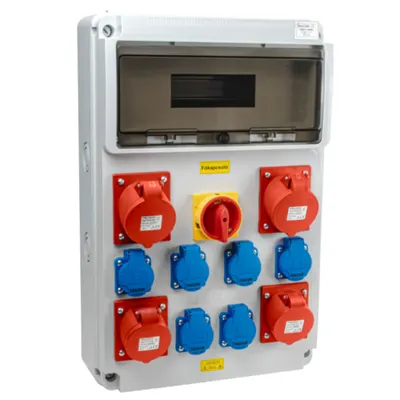 Cutie ind. de distributie fara protectie, cu intr. general Out:6×SCHUKO+2×16A(3P+N+E)+2×32A(3P+N+E)