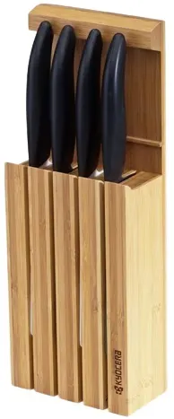 Set de cuțite din ceramică KYOCERA - Cu bloc de bambus, negru
