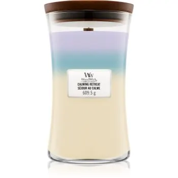 Woodwick Trilogy Calming Retreat lumânare parfumată cu fitil din lemn
