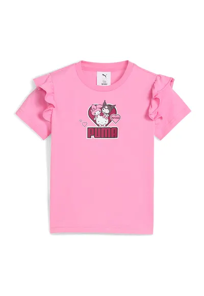 Tricou din bumbac cu volane si imprimeu - Alb/Roz zmeuriu/Roz pastel
