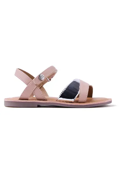 Sandale din piele cu bareta cu aspect metalizat - Roz pastel