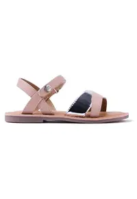 Sandale din piele cu bareta cu aspect metalizat - Roz pastel