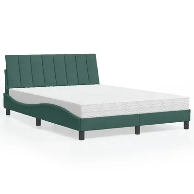 Gossi pat cu saltea, verde inchis, 140x200 cm, catifea