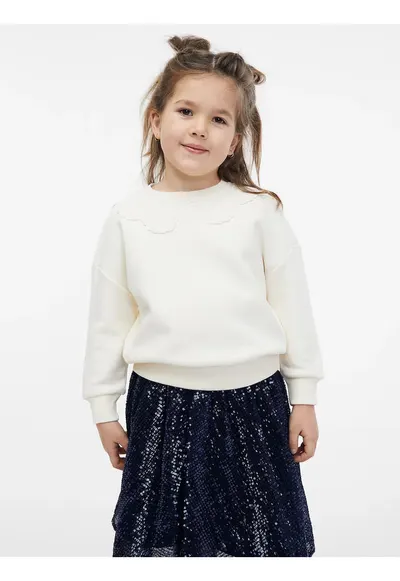 Bluza din amestec de bumbac cu maneci cazute - Alb
