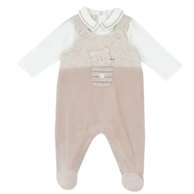 Costumas body si salopeta bebe Chicco, botosei, Bej cu model, 00377-69MFCI
