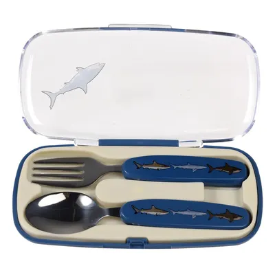 Tacâmuri pentru copii albastre din oțel inoxidabil 2 buc. Sharks – Rex London