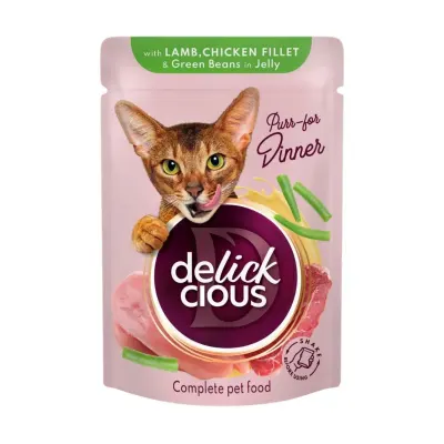 DELICKCIOUS Dinner, Miel și Pui, plic hrană umedă pisici, (în aspic), 85g