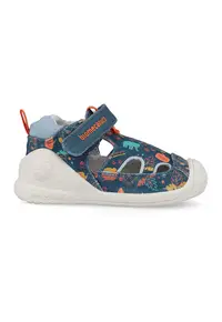 Pantofi sport din material textil cu velcro si model - Albastru inchis/Portocaliu mandarina/Alb murdar