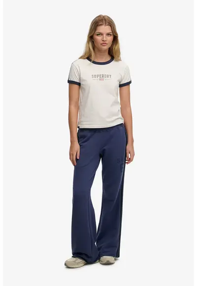 Tricou de bumbac cu margini contrastante - Alb murdar/Bleumarin