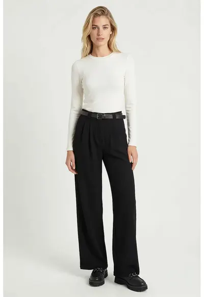 Pantaloni dama - Happiness Istanbul - talie inalta - negru - poliester