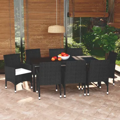 Gossi set mobilier de gradina cu perne, 9 piese, negru, poliratan
