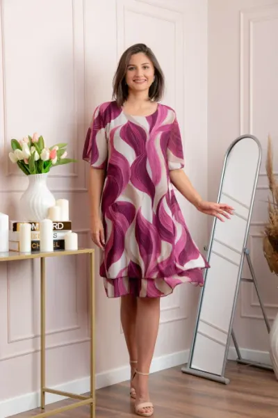 Rochie dama Frances fuchsia cu imprimeu abstract