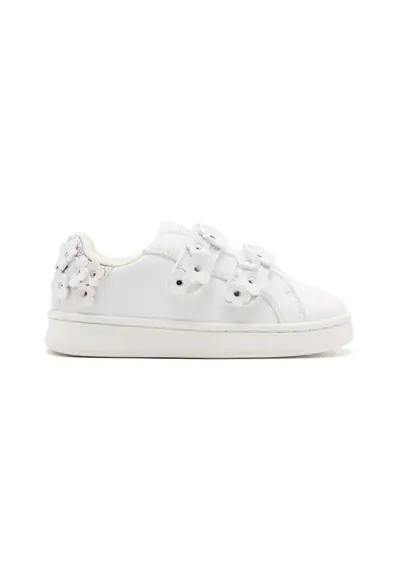 Pantofi sport cu inchidere velcro si aplicatii cu model floral - Alb