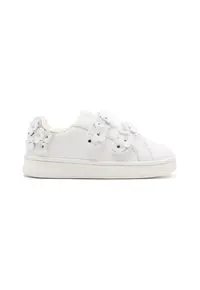 Pantofi sport cu inchidere velcro si aplicatii cu model floral - Alb