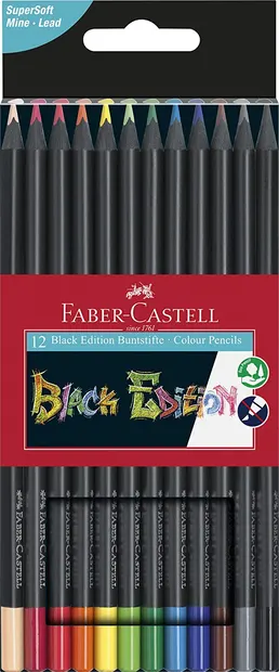 Creioane colorate Faber-Castell Black Edition, 12 culori
