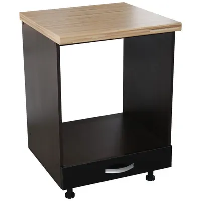 Corp pentru cuptor incorporabil cu sertar Zebra, Wenge/Negru, cu blat artar, 60 x 85 x 60 cm