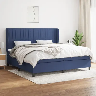 Gossi pat box spring cu saltea, albastru, 200x200 cm, textil