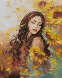 Set pictură după numere MagicArt - Fată cu floarea-soarelui (după originalul Miglenei Kirilova)